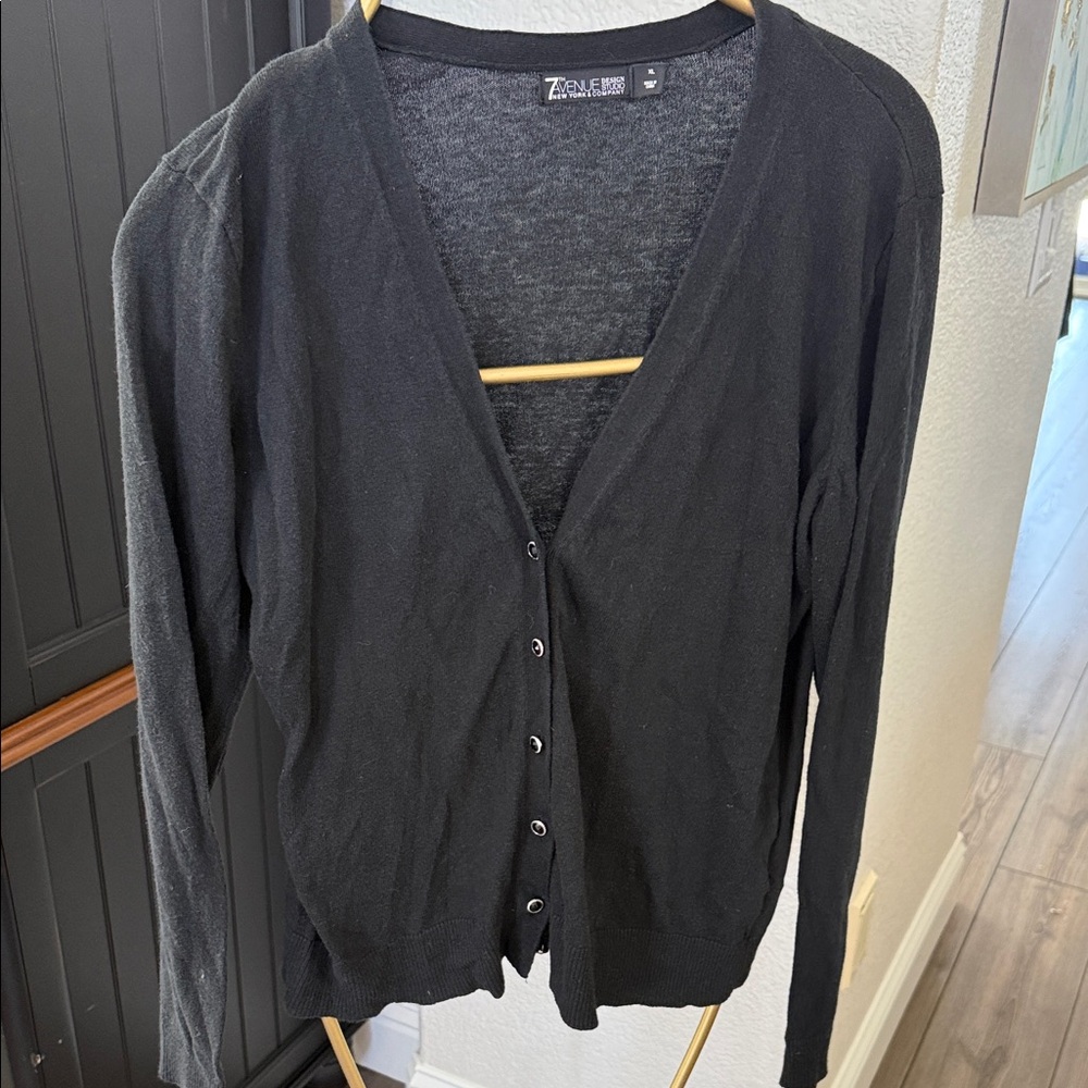 Black V-Neck Button Cardigan Sweater
